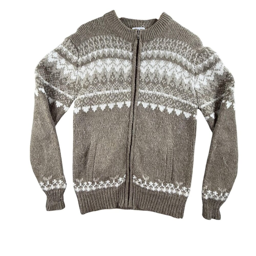 Vintage Brian MacNeil Sweater Mens Medium Full Zip Fair Isle Knit 80s Nordic